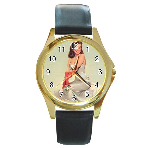 pinup_3 Round Gold Metal Watch from ArtsNow.com Front