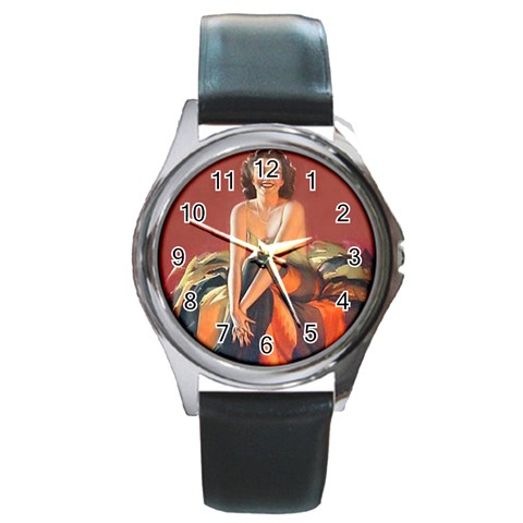 pinup_2 Round Metal Watch from ArtsNow.com Front