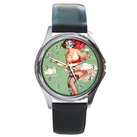 pinup_1 Round Metal Watch from ArtsNow.com Front