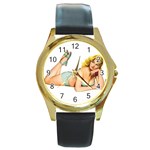 PINUP RADIO Round Gold Metal Watch