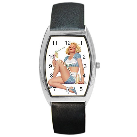 pinup girl blue Barrel Style Metal Watch from ArtsNow.com Front