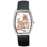 pinup girl blue Barrel Style Metal Watch