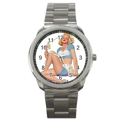 pinup girl blue Sport Metal Watch from ArtsNow.com Front