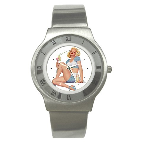 pinup girl blue Stainless Steel Watch from ArtsNow.com Front