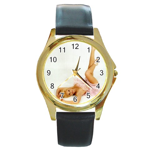 pinup4 Round Gold Metal Watch from ArtsNow.com Front