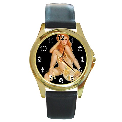 pinup2 Round Gold Metal Watch from ArtsNow.com Front