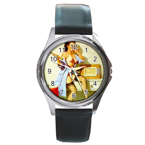 pinup1 Round Metal Watch from ArtsNow.com Front