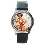 horned_pinup Round Metal Watch