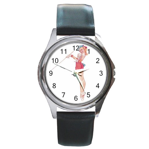 duffs_pinup_altered Round Metal Watch from ArtsNow.com Front