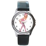 blondePinupPinkFluffy Round Metal Watch