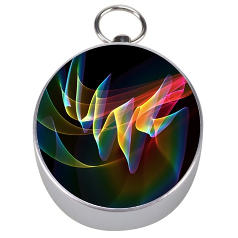 Northern Lights, Abstract Rainbow Aurora Silver Compass from ArtsNow.com Front