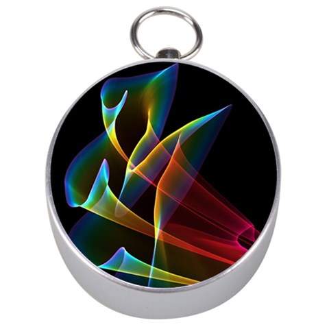 Peacock Symphony, Abstract Rainbow Music Silver Compass from ArtsNow.com Front