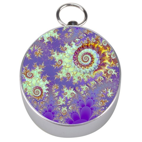 Sea Shell Spiral, Abstract Violet Cyan Stars Silver Compass from ArtsNow.com Front