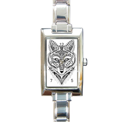 Ornate Foxy Wolf Rectangular Italian Charm Watch from ArtsNow.com Front