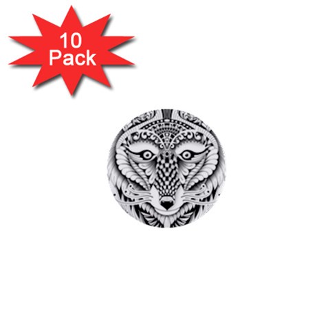 Ornate Foxy Wolf 1  Mini Button (10 pack) from ArtsNow.com Front