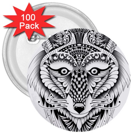 Ornate Foxy Wolf 3  Button (100 pack) from ArtsNow.com Front