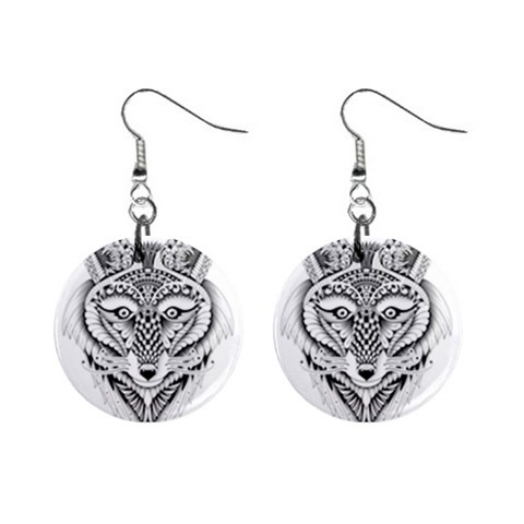 Ornate Foxy Wolf Mini Button Earrings from ArtsNow.com Front