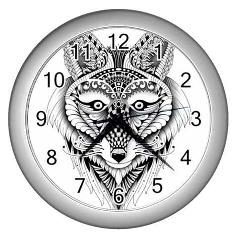 Ornate Foxy Wolf Wall Clock (Silver) from ArtsNow.com Front