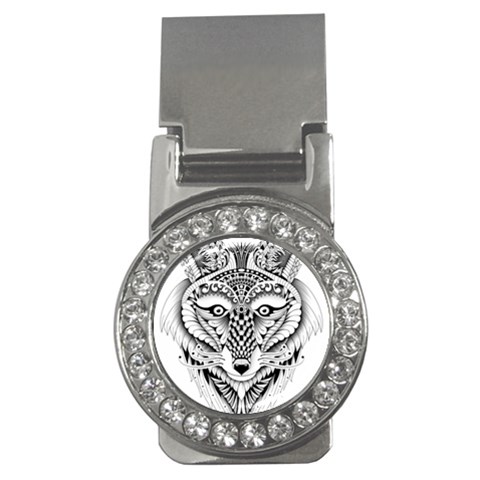 Ornate Foxy Wolf Money Clip (CZ) from ArtsNow.com Front