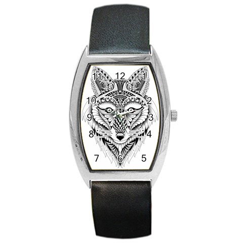 Ornate Foxy Wolf Tonneau Leather Watch from ArtsNow.com Front