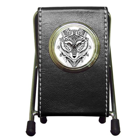 Ornate Foxy Wolf Stationery Holder Clock from ArtsNow.com Front