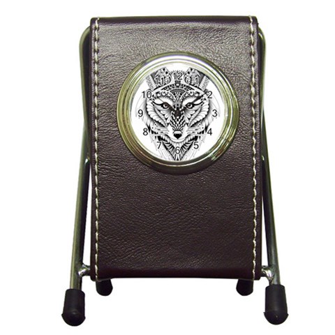 Ornate Foxy Wolf Stationery Holder Clock from ArtsNow.com Front