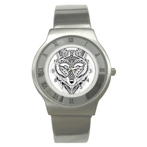 Ornate Foxy Wolf Stainless Steel Watch (Slim) from ArtsNow.com Front