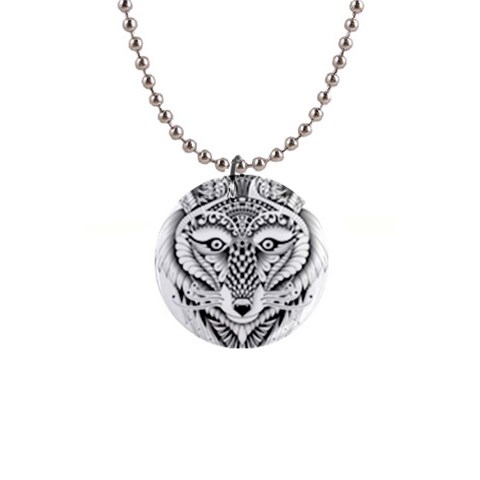 Ornate Foxy Wolf Button Necklace from ArtsNow.com Front