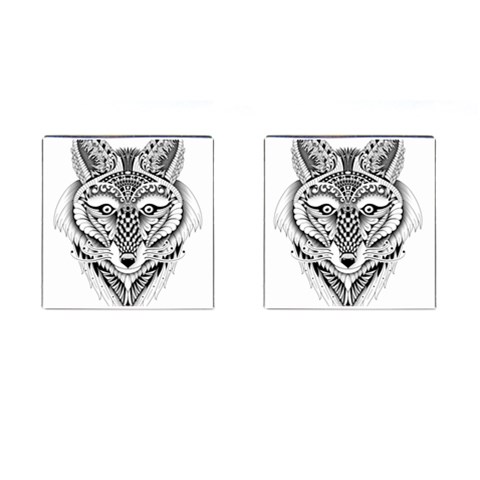 Ornate Foxy Wolf Cufflinks (Square) from ArtsNow.com Front(Pair)