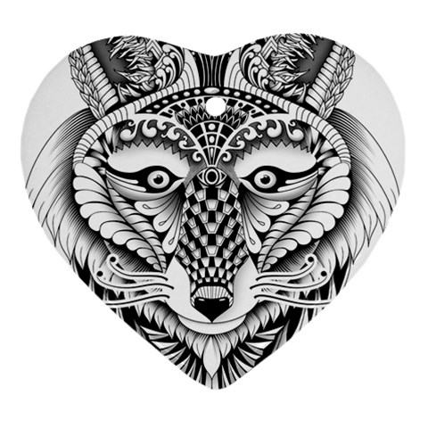 Ornate Foxy Wolf Heart Ornament (Two Sides) from ArtsNow.com Front