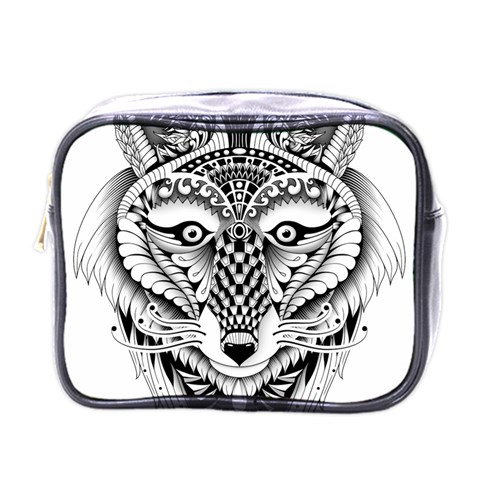 Ornate Foxy Wolf Mini Travel Toiletry Bag (One Side) from ArtsNow.com Front