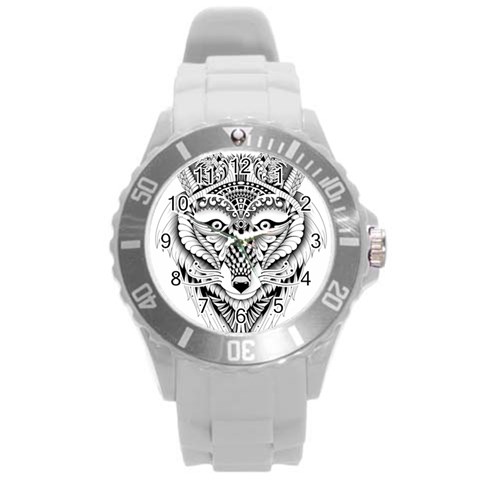 Ornate Foxy Wolf Plastic Sport Watch (Large) from ArtsNow.com Front