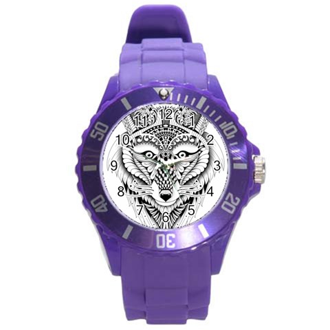 Ornate Foxy Wolf Plastic Sport Watch (Large) from ArtsNow.com Front