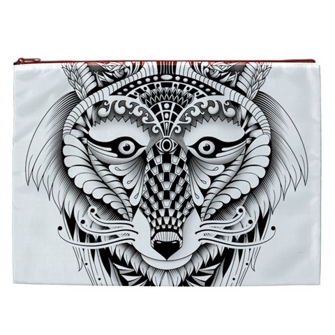 Ornate Foxy Wolf Cosmetic Bag (XXL) from ArtsNow.com Front