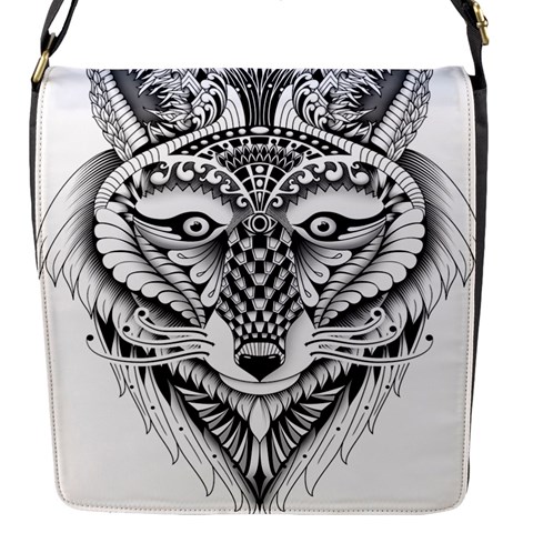 Ornate Foxy Wolf Flap Closure Messenger Bag (Small) from ArtsNow.com Front