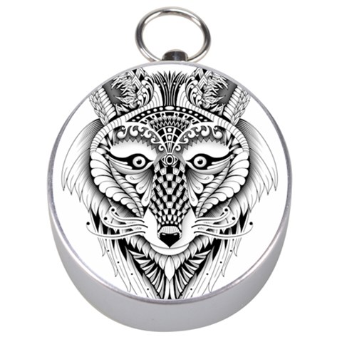 Ornate Foxy Wolf Silver Compass from ArtsNow.com Front