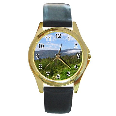 Newfoundland Round Leather Watch (Gold Rim)  from ArtsNow.com Front