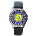 Psychedelic Abstract Round Leather Watch (Silver Rim)