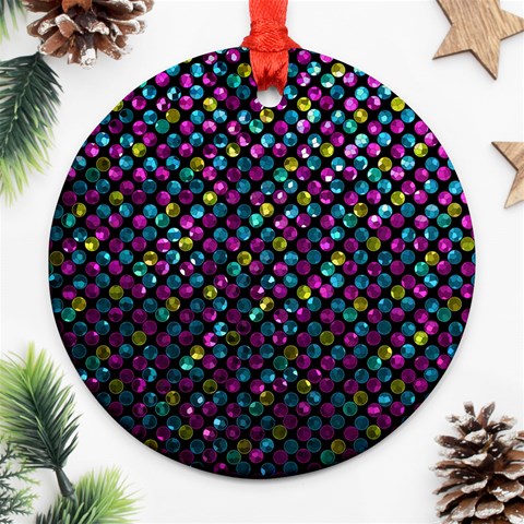 Polka Dot Sparkley Jewels 2 Round Ornament (Two Sides) from ArtsNow.com Back