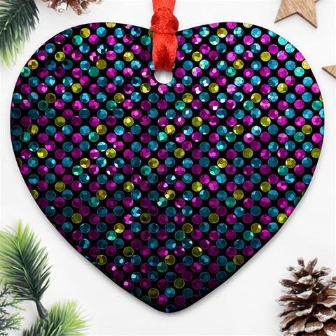 Polka Dot Sparkley Jewels 2 Heart Ornament (Two Sides) from ArtsNow.com Back