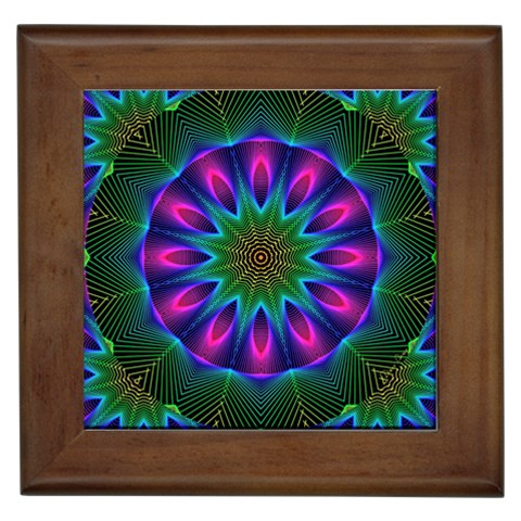 Star Of Leaves, Abstract Magenta Green Forest Framed Ceramic Tile from ArtsNow.com Front