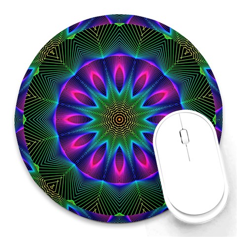 Star Of Leaves, Abstract Magenta Green Forest 8  Mouse Pad (Round) from ArtsNow.com Front