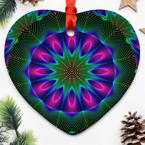 Star Of Leaves, Abstract Magenta Green Forest Heart Ornament from ArtsNow.com Front