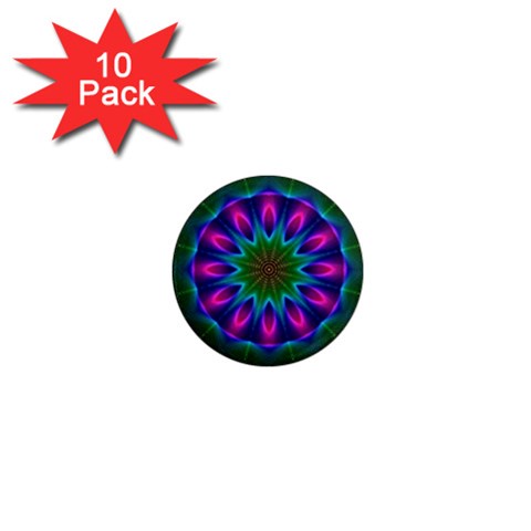 Star Of Leaves, Abstract Magenta Green Forest 1  Mini Button Magnet (10 pack) from ArtsNow.com Front