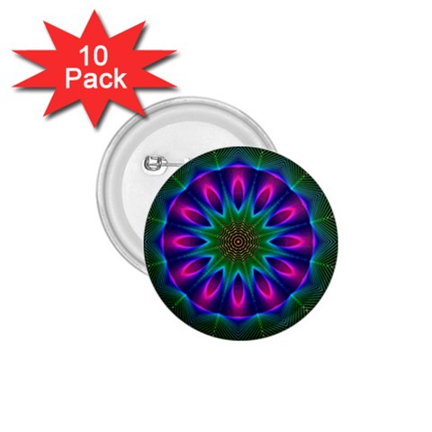 Star Of Leaves, Abstract Magenta Green Forest 1.75  Button (10 pack) from ArtsNow.com Front