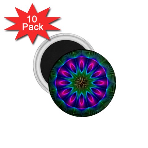 Star Of Leaves, Abstract Magenta Green Forest 1.75  Button Magnet (10 pack) from ArtsNow.com Front