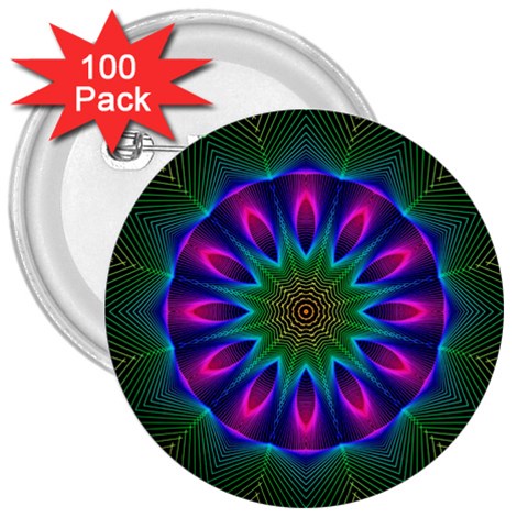 Star Of Leaves, Abstract Magenta Green Forest 3  Button (100 pack) from ArtsNow.com Front