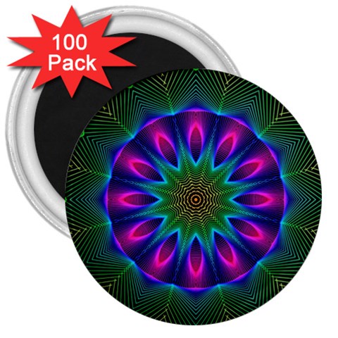 Star Of Leaves, Abstract Magenta Green Forest 3  Button Magnet (100 pack) from ArtsNow.com Front