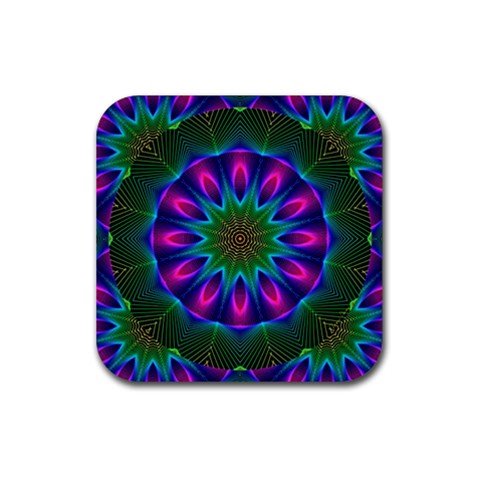 Star Of Leaves, Abstract Magenta Green Forest Drink Coaster (Square) from ArtsNow.com Front