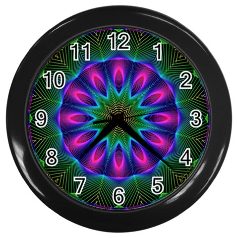 Star Of Leaves, Abstract Magenta Green Forest Wall Clock (Black) from ArtsNow.com Front